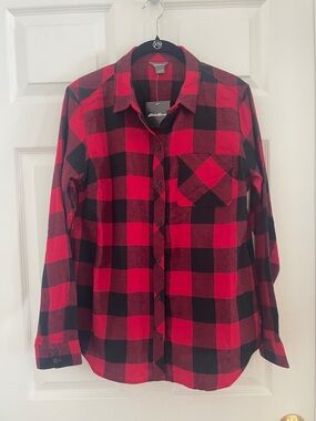 Eddie Bauer Red and Black Plaid Button-Up Shirt
